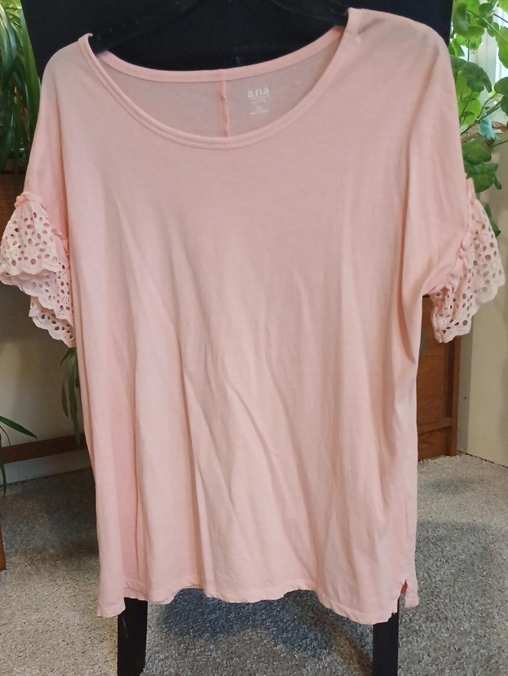 a.n.a Pink Short Sleeve Tee with Eyelet Ruffle Sleeves